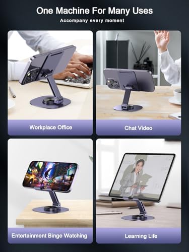 Versatile Purple Dual Folding Cell Phone Stand – Fully Adjustable, Thick Case Friendly Desktop Holder for All Smartphone Models – Compact and Portable Cradle Dock for Enhanced Productivity and Comfort