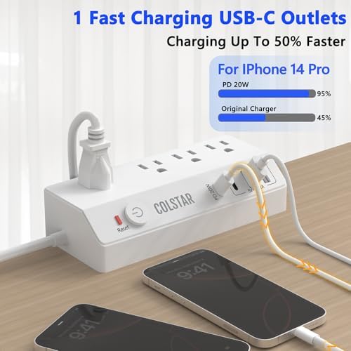 Revolutionize Your Workspace with the Desk Clamp Power Strip Featuring 4 AC Outlets and 4 USB Ports, Including PD 20 W Fast Charging – 10 FT Extension Cord for Ultimate Flexibility, Surge Protection, and Sleek Design for Office Efficiency in White