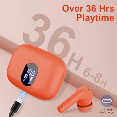 Btootos Ultra-Durable Bluetooth 5.4 Wireless Earbuds – Immersive Bass Sound with Noise-Cancelling Mic, IP7 Waterproof Design for Active Lifestyles, 36-Hour Playtime with LED Battery Display, Bold Yellow for a Striking Audio Experience