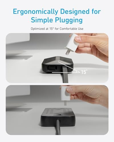 Anker Ultra-Thin 10-in-1 Power Strip with 300 J Surge Protection & USB Charging Hub – 6 AC Outlets, 2 USB-A, 2 USB-C Ports, 5-Foot Extension Cord for Home Office, College Dorm, and Workspaces – Space-Saving Desk Charging Station