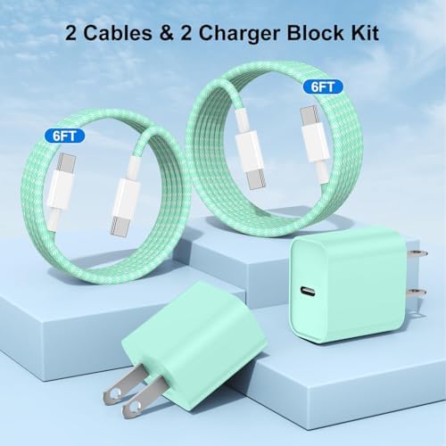 Elevate Your Charging Experience: 20 W USB-C Fast Charging Kit for i Phone 15 & 16 – 2 Pack Wall Adapter with 6 FT Cables – Stylish Pink Design for i Phone 16 Pro Max, 15 Pro Max & i Pad Pro – Enhanced Compatibility & Rapid Power Delivery