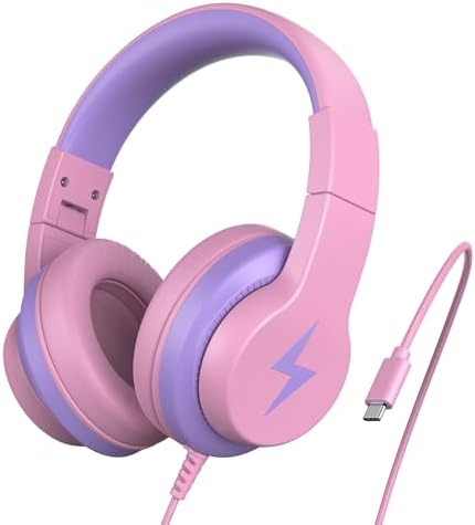 Unleash Your Child’s Potential with Premium USB-C Over-Ear Headphones – Crisp HD Audio, Safe Volume Control for Young Ears, Perfect for Learning and Adventure, Compatible with i Pads, PCs, Tablets – Stylish Foldable Design in Eye-Catching Blue for Ultimate Comfort and Engagement