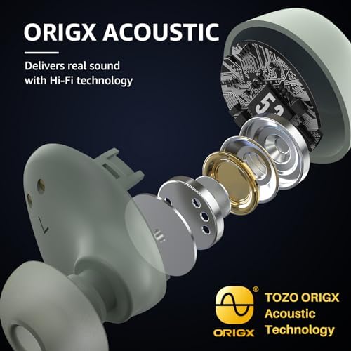 TOZO A1 Wireless Earbuds – Bluetooth 5.3 Lightweight IPX5 Waterproof Earphones with Dual Mic for AI Calls, Immersive Sound Experience, Customizable 32 EQ Presets via App, Ergonomic Fit & Portable Charging Case for Active Lifestyles