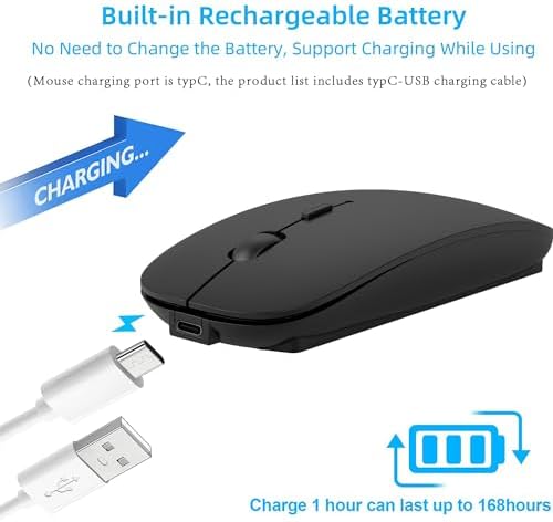 Elevate Your Productivity with the Versatile Wireless Mouse – Rechargeable Bluetooth 5.2 Connectivity, Three Modes (USB-A & USB-C Compatible) for Seamless Use with Mac Book, Chromebook, and More – Silent Click Design for Distraction-Free Work, Sleek Black Finish, Perfect for Travel and Home Office Efficiency