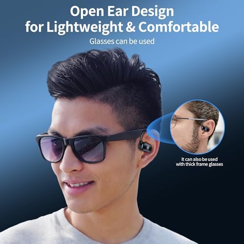 Kinglucky Open Ear Bluetooth Earbuds – Lightweight, IPX5 Waterproof Wireless Headphones with Noise-Cancelling Mic for Superior Call Clarity, Perfect for Running, Cycling, and Active Lifestyles