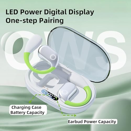 OWS M82 Open Ear Wireless Earbuds – Cutting-Edge Bluetooth 5.3 with 55-Hour Battery Life for Extended Enjoyment, Powerful Deep Bass for Music Lovers, Ergonomic Over-Ear Fit with Secure Earhooks for Active Lifestyles, Advanced ENC Noise-Canceling Mic for Crystal Clear Conversations, Perfect for Fitness and Outdoor Enthusiasts (White) – Elevate Your Listening Experience with Superior Comfort and Premium Sound Quality