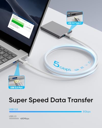 SUNGUY USB C Android Auto Cable 1FT[5Pack], 10Gbps USB C 3.1 Gen2 USB A to USB C Data Transfer Cable, 3A Fast Charging USB Type C Cord for iPhone 16 15 Pro/Pro Max/Plus, Samsung Galaxy S24, Pixel – Enhanced Compatibility and Speed