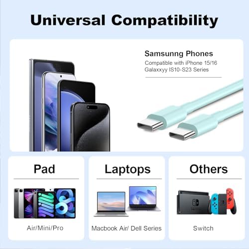 Ultimate 20 W Fast Charging Kit for i Phone 15 & 16 Series – 3 Pack High-Speed Chargers with 60 W USB-C to USB-C Cables (6 ft & 10 ft) – Unmatched Durability & Enhanced Compatibility for Seamless Device Power-Up – Ideal for Home & Travel Use