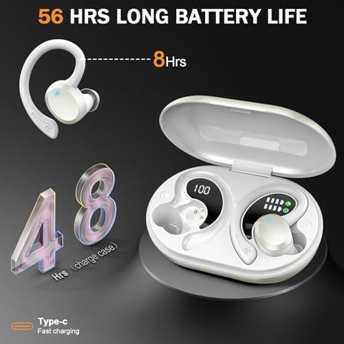 Premium Bluetooth 5.3 Wireless Earbuds – IP7 Waterproof Sport Headphones with 48-Hour Battery Life, Noise-Cancelling Mic, and 3 D Hi-Fi Stereo for Ultimate Workout Performance – Perfect for Running and Gym Enthusiasts