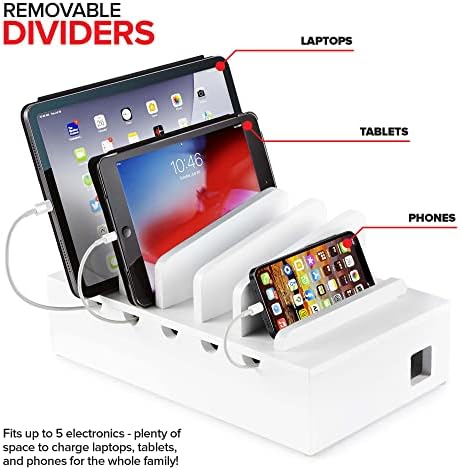 Sustainable Bamboo Charging Station: Elegant Multi-Device Dock for i Phones, Androids, Tablets & Laptops – Fast Charging Organizer for a Tidy Workspace and Enhanced Productivity