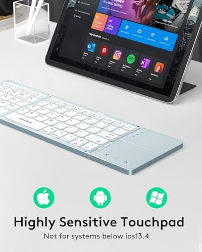 Samsers Portable Bluetooth Keyboard with Touchpad – Ultra-Slim Foldable Wireless Keyboard for Effortless Typing on Android, Windows, and i OS Devices – Rechargeable, Travel-Friendly Design with Device Holder – Black