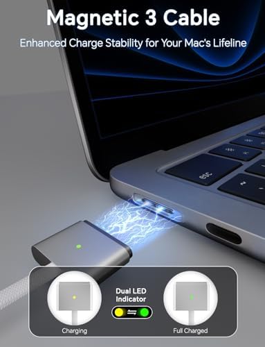 Ultra-Fast 140 W Type-C Charger for Mac Book Pro & Air (2021-2025) – Premium Quality Magnetic Cable with 6.6 FT Length & LED Indicator for Optimal Charging Efficiency and Enhanced Device Protection