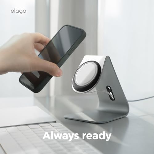 elago MS4 Charging Stand Compatible with MagSafe Charger, Aluminum Stand Compatible with iPhone 16/15/14/13/12 Series, Designed for iOS17 Standby Mode (Cable Not Included) (Black) – Enhanced Compatibility and Speed