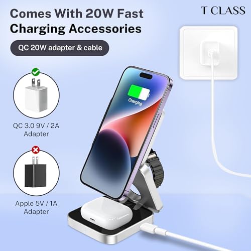 Portable 3-in-1 Wireless Magnetic Charging Station – Fast Charge Dock for Phones, Smartwatches, and Earbuds – Foldable Travel-Friendly Design with Anti-Slip Base and Extra Magnetic Ring – Elegant Black & Silver Finish for Modern Aesthetics