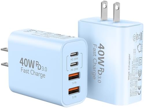 Ultimate 40 W Multiport USB-C Fast Charger – High-Efficiency 4-Port Power Adapter with Quick Charge 3.0 & Power Delivery for Super-Fast Device Charging – Sleek, Portable Design Perfect for Travel – Convenient 2-Pack for Enhanced Versatility and Easy Charging on the Go