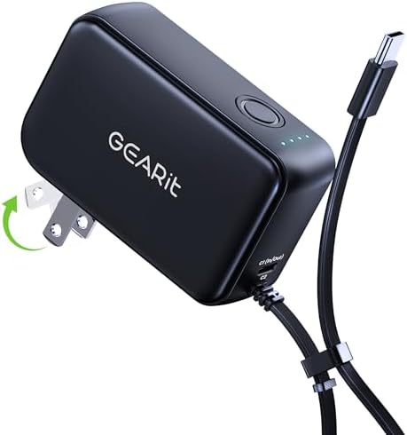 GEARit 3-in-1 Ga N Portable Charger: 5,000 m Ah Power Bank with Integrated USB-C Cable & Foldable AC Plug for Effortless Travel Charging – 33 W Rapid Power Delivery for All Devices GEARit 3-in-1 Ga N Portable Charger: 5,000 m Ah Power Bank with Integrated USB-C Cable & Foldable AC Plug for Effortless Travel Charging – 33 W Rapid Power Delivery for All Devices