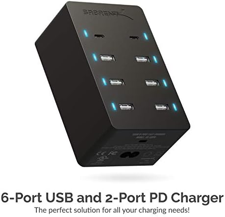 SABRENT 100 W 8-Port USB Charging Hub – High-Efficiency Family Charger with Dual Power Delivery for Rapid Device Recharging – UL Certified Safety Features for Universal Device Compatibility