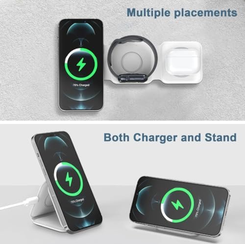Revolutionize Your Charging Routine with the 3-in-1 Magnetic Wireless Charger Dock for Apple Devices – Portable Foldable Design for Fast Charging i Phone 12-16, Apple Watch & Air Pods – Sleek Black Finish for Home & Travel Convenience – Ultimate Multi-Device Charging Solution