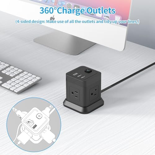 FDTEK Cube Power Strip with 4 Spacious Outlets & 3 USB Ports (1 USB-C) – Compact Green Power Solution for Home, Office, and Travel – Ultimate Surge Protection & Fast Charging Convenience