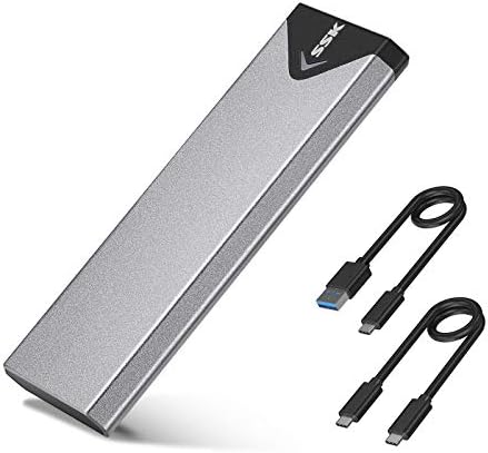 SSK M.2 NVME SATA SSD Enclosure Adapter – High-Speed USB 3.2 Gen 2 (10 Gbps) External Case for M-Key and B+M Key Solid State Drives – Durable Aluminum Design with UASP & TRIM Support for Enhanced Performance and Compatibility Across 2242/2260/2280 SSDs