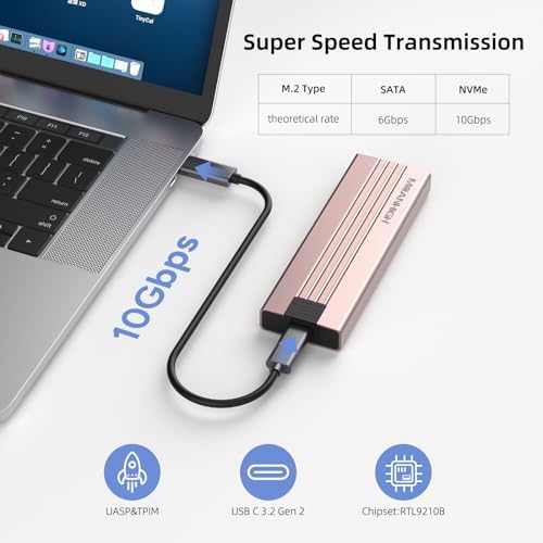 High-Speed M.2 NVMe SSD Enclosure – Tool-Free USB 3.2 Gen 2 Adapter for 2242/2260/2280 Drives, Supports M & B&M Keys, Up to 8 TB Storage Capacity – Effortless External Solid State Drive Solution with Enhanced Data Transfer Speeds and Durability