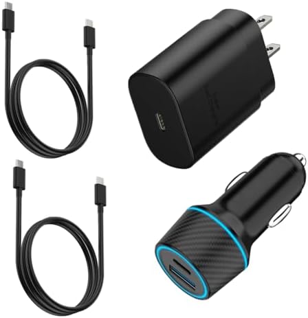 25 W Ultra-Fast Type C Wall and Car Charger Combo for Samsung Galaxy S25, S24, S23, S22, i Phone 16/15 Pro Max, Pixel 8/7/6 a – High-Speed USB-C Charging Kit with Premium Cable for Maximum Device Compatibility and Rapid Power Delivery