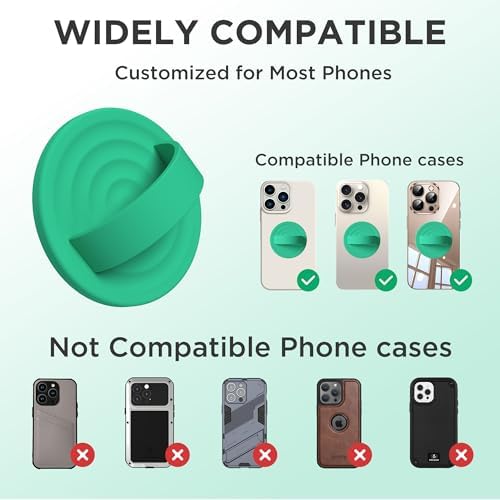 Emerald Green Magnetic Phone Grip for i Phone – Premium Silicone Loop Holder Compatible with Mag Safe | Ergonomic, Removable Ring for Secure Handling & Chic Style | Ideal for i Phone 12/13/14/15/16 Pro Max/Plus Models