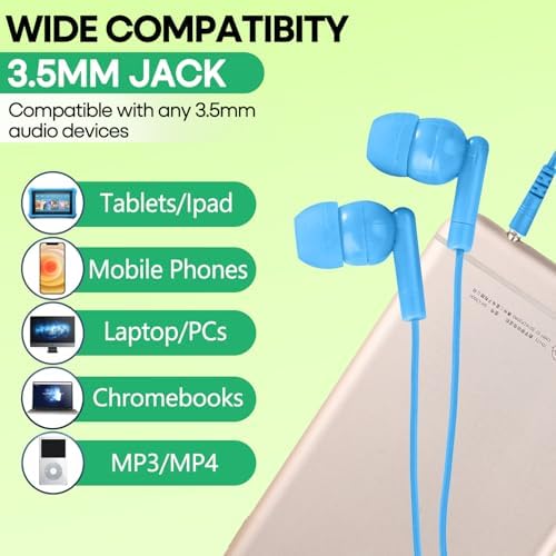 Engaging 50-Pack Kids Wired Earbuds for Classroom Learning | Durable, Lightweight 3.5 mm Headphones Compatible with Chromebooks & PCs | Vibrant Multi-Colored Earphones for Group Activities & Interactive Education