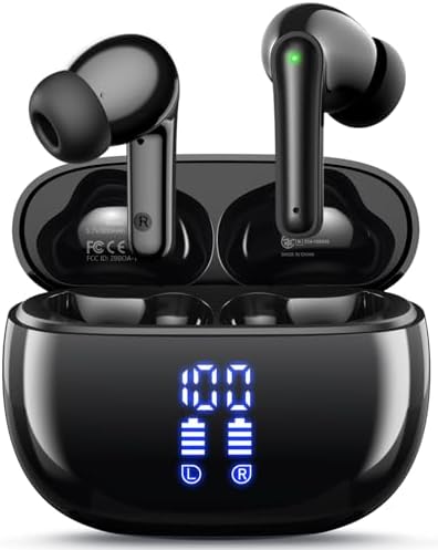 Premium Deep Bass Wireless Earbuds with 40-Hour Playtime – IPX7 Waterproof Bluetooth Headphones for i Phone & Android – Lightweight Ergonomic Fit with LED Battery Indicator and Integrated Microphone – Ideal for Fitness, Workouts, and Everyday Listening