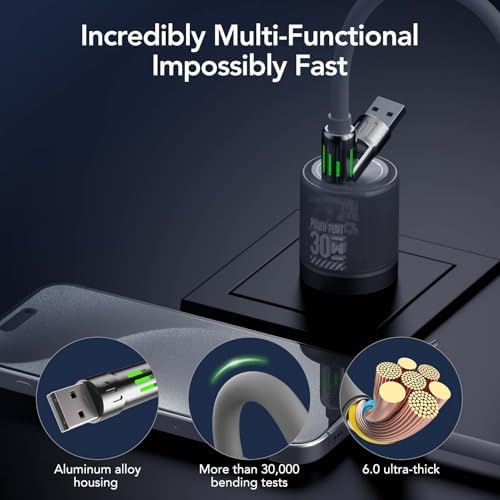 4-in-1 Universal Multi USB Charging Cable – 240W Max Fast Charger Cord with Multiple Connectors for iPhone 16/15/14/13, iPad, Samsung, MacBook, Tablets & More (Black, 6.6Ft) – Enhanced Compatibility and Speed