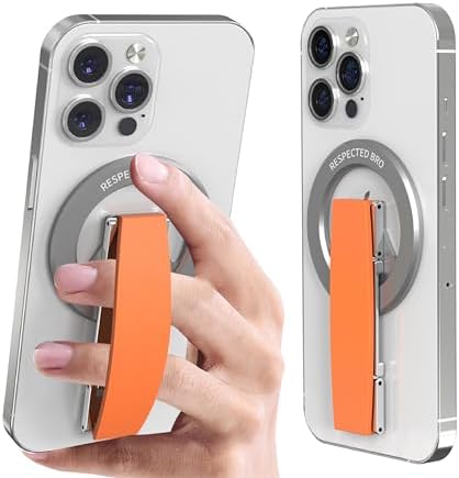 Revolutionary Dual-Function Magnetic Phone Grip & Kickstand – Ultimate 2-in-1 Holder with Adjustable Silicone Finger Strap for i Phones, Androids & More (Vibrant Orange) – Exceptional Stability, Ergonomic Comfort & Versatile Viewing Angles