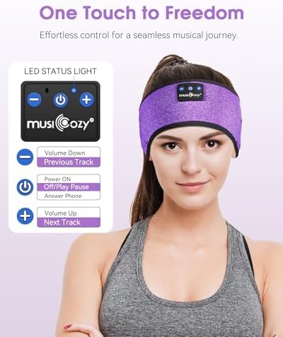 MUSICOZY Bluetooth 5.4 Sleep Headband Headphones – Ultimate Wireless Comfort for Sleep, Workouts, and Travel – The Perfect Gift for Active Lifestyles with Rapid Pairing and Sweatproof Design