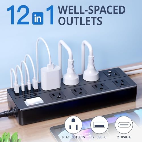 Weatherproof Outdoor Power Strip with 8 Wide Outlets & 3 USB Charging Ports – 6 FT Heavy-Duty Extension Cord, 1875 W Surge Protection, ETL Listed for Safe and Reliable Use in Any Weather – Perfect for Holiday Lights and Garden Tools