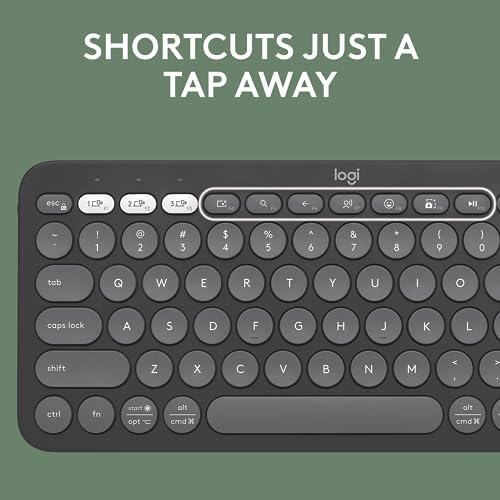 Logitech Pebble Keys 2 K380 s: Versatile Multi-Device Bluetooth Wireless Keyboard with Customizable Shortcuts, Slim & Portable Design for Ultimate Productivity Across Windows, mac OS, i Pad OS, Android, and Chrome OS – Tonal Graphite Finish for Style and Comfort