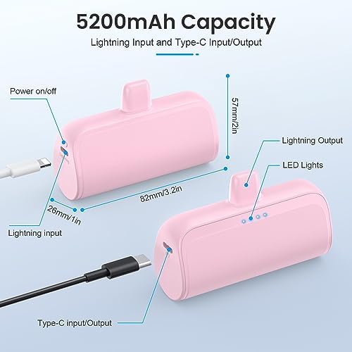 Ultra-Compact 5200 m Ah Power Bank for i Phone – PD Fast Charging Mini Portable Charger with Enhanced Compatibility for i Phone Models 14/13/12/11/XS/XR/X/8/7/6/6 s – Essential On-the-Go Battery Backup for Busy Lifestyles