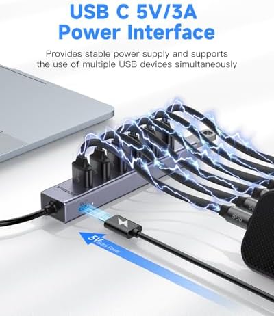 Elevate Your Connectivity Game with the FORIDA 8-Port USB 3.0 Hub – Ultimate USB Splitter Featuring 7 High-Speed Data Ports, USB-C Power Delivery, and a 47-Inch Versatile Cable for Laptops and PCs – Perfect for Seamless Device Integration and Enhanced Productivity