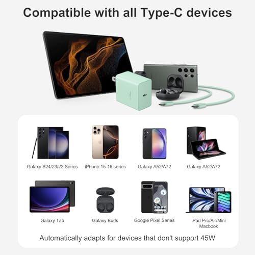 Power Up in Style: 45 W Type C Charger 2-Pack with 10 FT Cables – Fast Charging for i Phone 15/16, i Pad Pro, Galaxy S21-S25 – Sleek Pink Design for Enhanced Compatibility and Portability – Ideal Android Charger for Busy Lifestyles