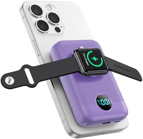 Revolutionary 4-in-1 Magnetic Portable Charger 10800 m Ah – Rapid USB-C Power Bank with LCD Display, Fast Charging for i Phone 16/15/14/13/12 & Apple Watch – Sleek White Design for Ultimate Compatibility and On-the-Go Convenience