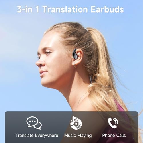 Cutting-Edge AI-Powered Translation Earbuds for Effortless Multilingual Interactions – Bluetooth 5.4 Wireless Connectivity with Instant Translation in 144 Languages – Lightweight, Comfortable Design Perfect for Travel and Global Business Communication – High-Quality Audio for Clear Conversations and Extended Battery Life