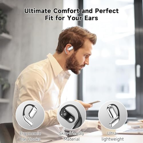 Open Ear Bluetooth 5.4 Sports Earbuds – Intelligent Touch Control with 50-Hour Battery Life & LED Charging Case – Ultra-Lightweight Over-Ear Design for Maximum Comfort in Running, Fitness, and Outdoor Activities (Sleek Modern Gray) – Enhance Your Listening Experience While Staying Aware of Your Surroundings
