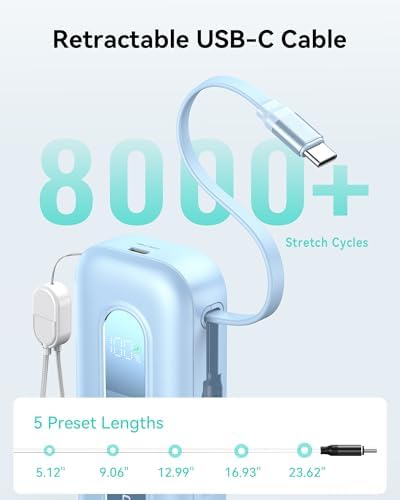 Ultra-Fast 30 W Retractable Portable Charger – 10,000 m Ah Power Bank with Built-In Cables for i Phone, i Pad & Samsung – Airline-Approved Travel Powerbank with Smart Display & Detachable Strap for Ultimate Convenience