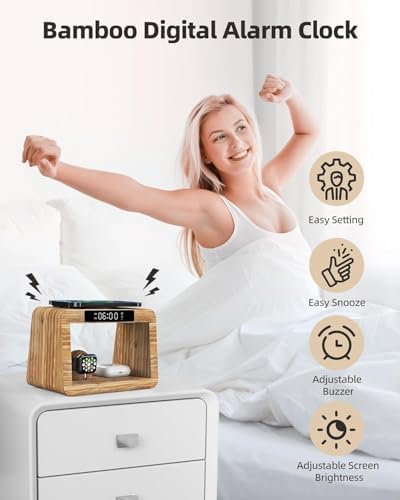 Eco-Friendly 3-in-1 Bamboo Wireless Charging Hub with Night Light – Fast Mag-Safe Charger for i Phone 16/15/14/13/12 Pro Max/X/Xs Max/8, Compatible with Air Pods Pro & Apple Watch – Stylish Solution for Tangle-Free Charging and Enhanced Nighttime Convenience