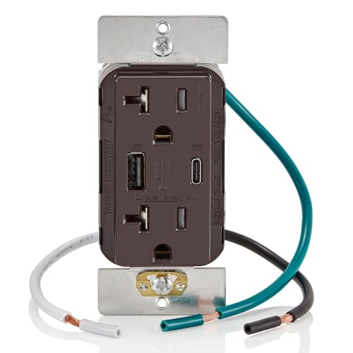 Leviton 60 W In-Wall USB Charger with Dual Type A/Type-C Ports and 20 A Tamper-Resistant Outlet – Fast Charging for Smartphones, Tablets, and Laptops – Modern Light Almond Finish, Ideal for Home and Office Efficiency – Safe, Stylish Power Solution for Tech Enthusiasts