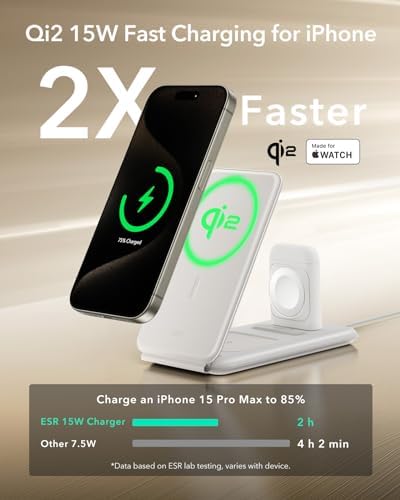 ESR Qi2 All-in-One 3-in-1 Charging Station for Apple Devices – Fast 15 W Mag Safe Charger, Certified Apple Watch & Air Pods Power Hub, Ideal Travel Companion for i Phone 16/15/14/13/12 Series, Sleek Black Design with Travel Bag Included – Maximizing Efficiency and Style