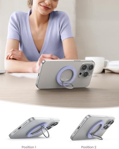 Lamicall 360° Rotatable Magnetic Phone Ring Holder for Mag Safe – Lightweight Grip & Kickstand Compatible with i Phone 12/13/14/15/16 Series, Misty Black – Enhanced Magnetic Strength and Flexibility for Secure One-Handed Use and Wireless Charging Convenience