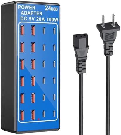 24-Port USB Charging Hub with 100 W Fast Charge Capability – Multi-Device Desktop Station with 12 USB-A & 12 USB-C Ports for Rapid Power Delivery to i Phone, i Pad, Samsung Galaxy, Laptops, and More – Space-Saving Design Ideal for Home or Office Use