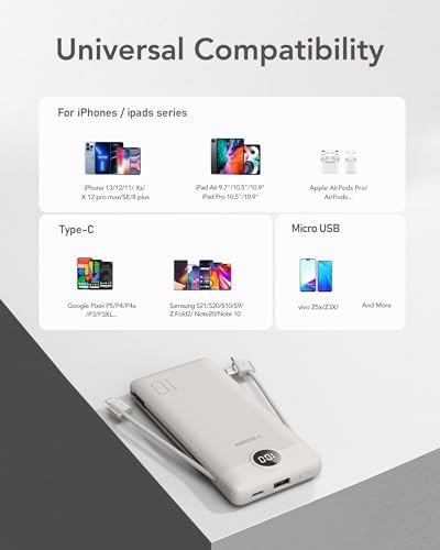 VEGER 10000 m Ah Slim Fast Charging Portable Power Bank with Built-In Cables and Wall Plug – Essential Travel Battery Pack for i Phone, i Pad, Samsung & More in Vibrant Green – Unmatched Convenience and Speed for Mobile Users