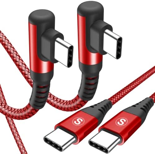 High-Speed USB-C to USB-C Charging Cable 60 W [2-Pack 10 ft] – Right Angle Design for i Phone 15 & 16, Mac Book Air/Pro, Samsung Galaxy S20-S25, Pixel – Ultimate Efficiency and Versatile Compatibility for Fast Data Transfer and Reliable Power Delivery