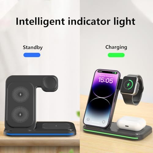 All-in-One Wireless Charging Station for Apple Devices – 15 W Fast Charger for i Phone 16 Pro Max, Apple Watch Series 9-3, and Air Pods Pro – Sleek Design for Home & Office Convenience, Enhanced Compatibility and Speed