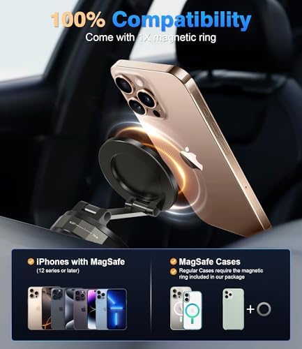 Phone Holder for Car Suction Cup Phone Mount Mag safe 360° Rotatable Lock[89+LBS Strongest Suction 2800gf Magnetic]Foldable Vacuum Magnetic Phone Stand Car Mount for All Smartphone/Gym/Bathroom Mirror – Enhanced Compatibility and Speed